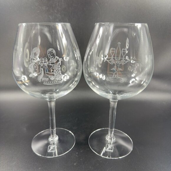 Robert Neubecker Flemings Signature Clear Wine Glasses Cup Etched Barware Set 2 - Picture 12 of 12